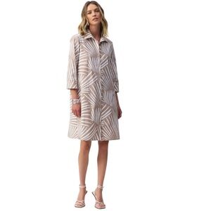 Joseph Ribkoff dune/vanilla stretch poplin tropical print shirt dress